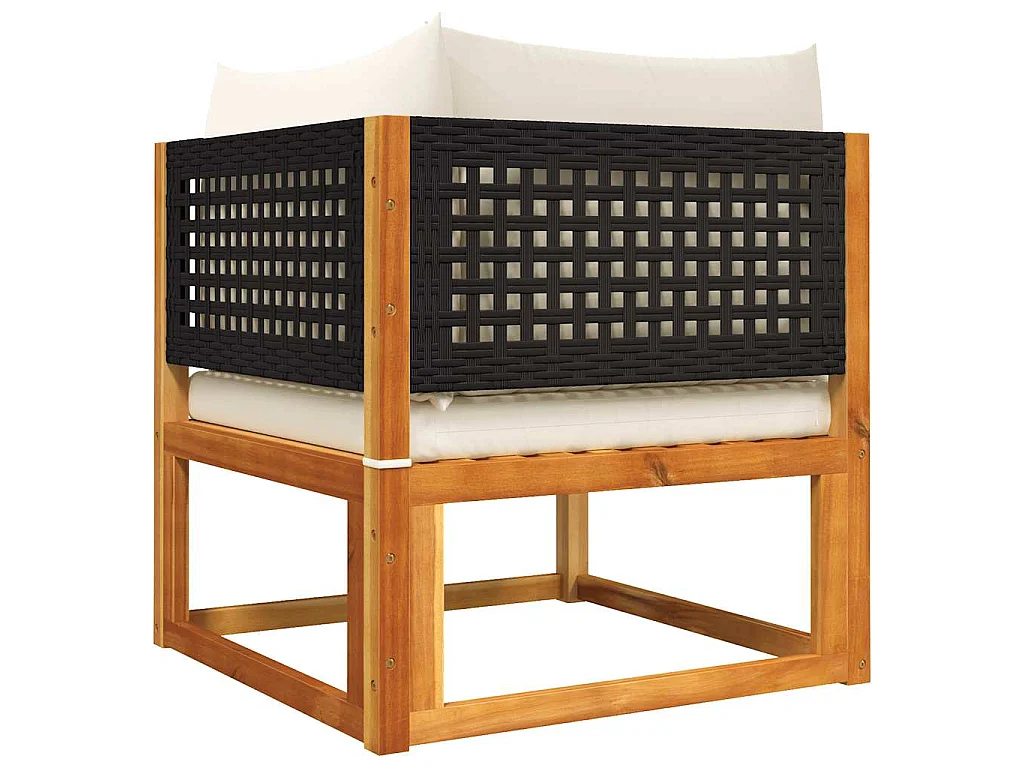 Divano da giardino angolare con cuscini in legno di acacia e rattan