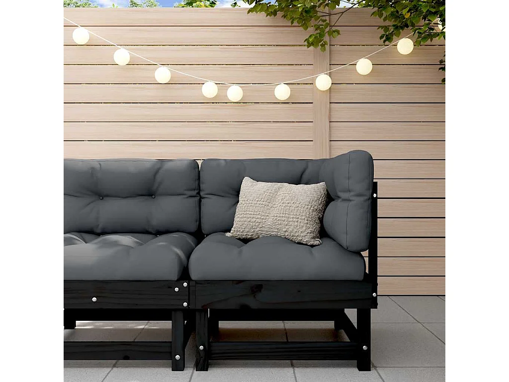 Canapé d'angle avec coussins noir bois de pin solide