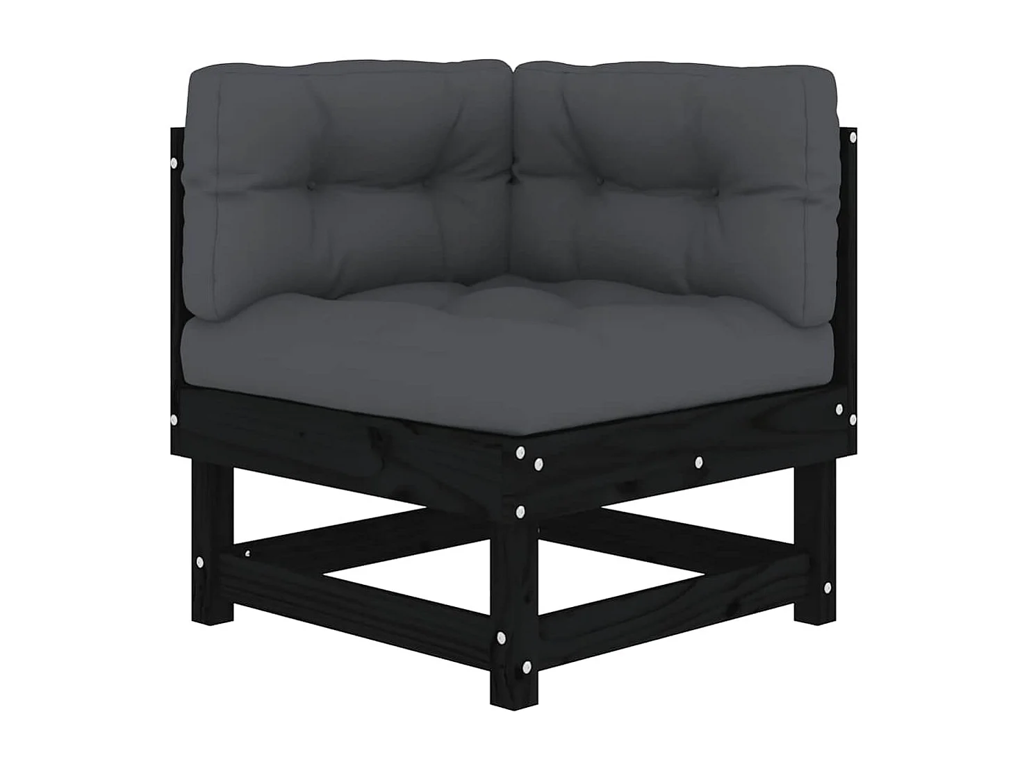 Canapé d'angle avec coussins noir bois de pin solide