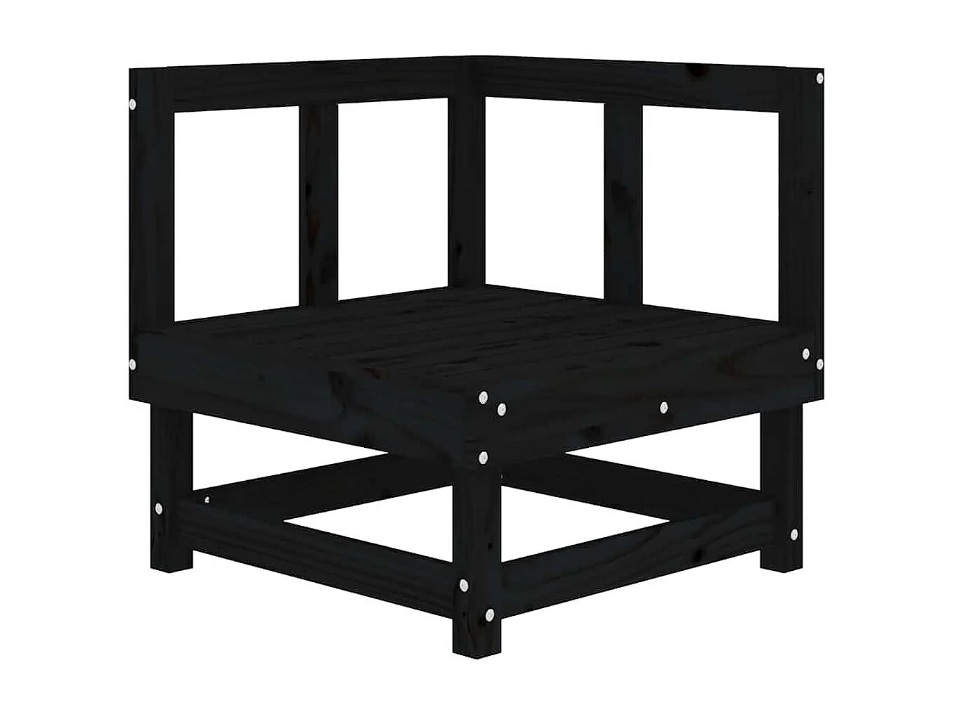 Canapé d'angle avec coussins noir bois de pin solide