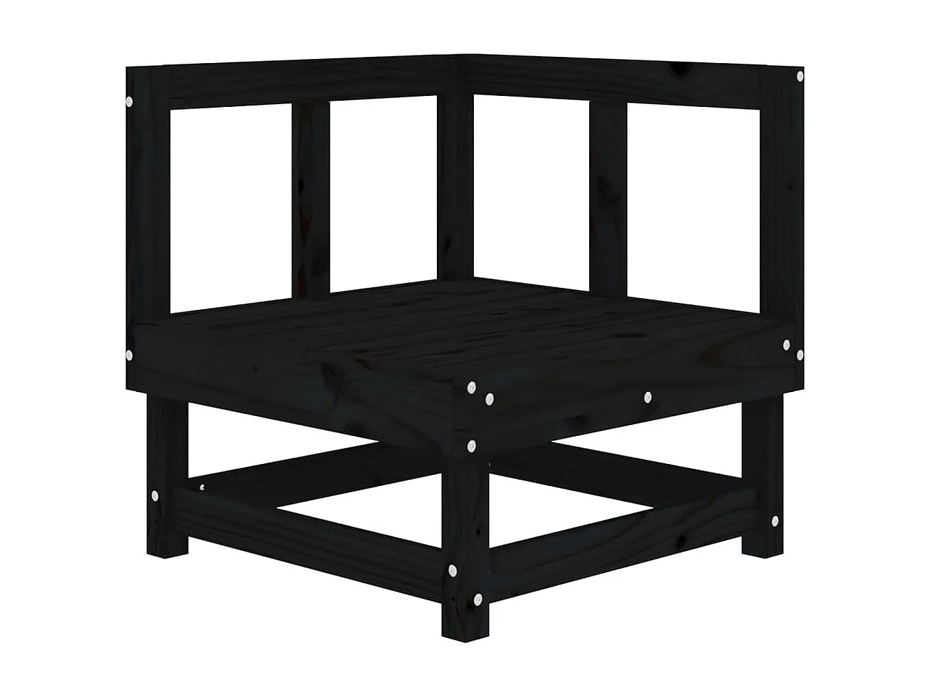 Canapé d'angle avec coussins noir bois de pin solide