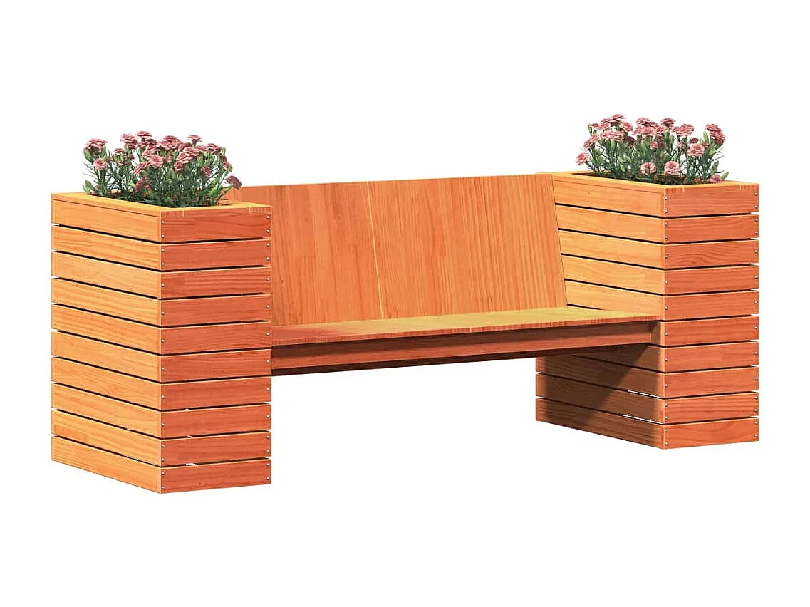 Banc avec jardinières cire marron 167,5x60x65cm bois massif pin