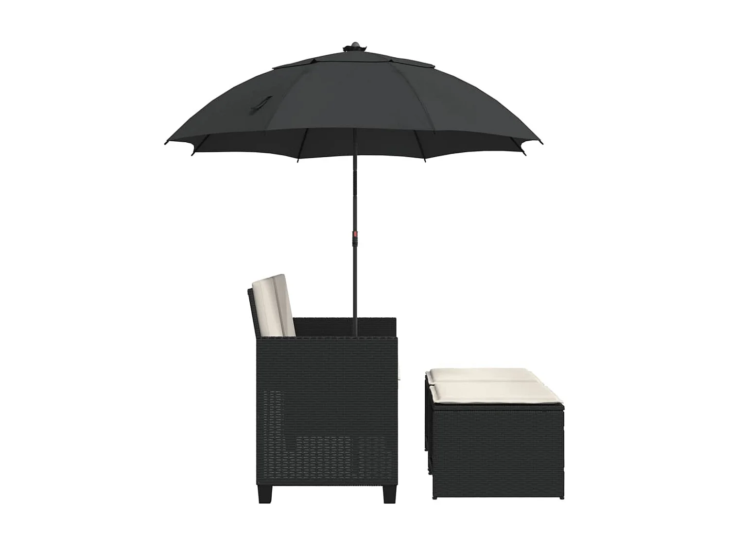 Tuinbank 2-zits met parasol en voetenbanken poly rattan zwart