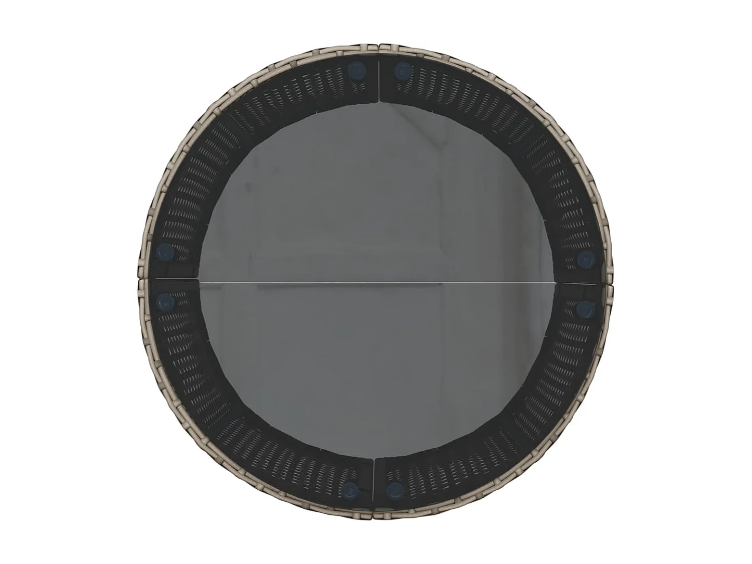 Canapé de jardin table coussins demi-rond gris résine tressée