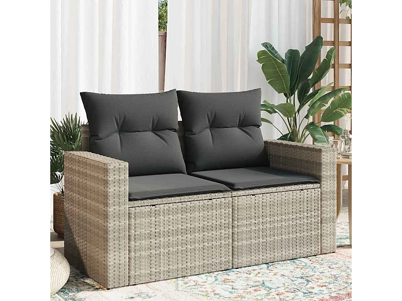 Gartensofa mit Kissen 2-Sitzer Hellgrau Poly Rattan