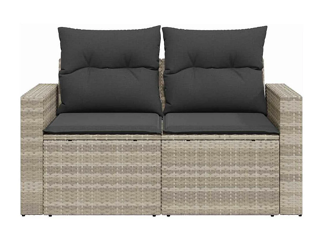 Canapé de jardin 2 places et coussins gris clair résine tressée