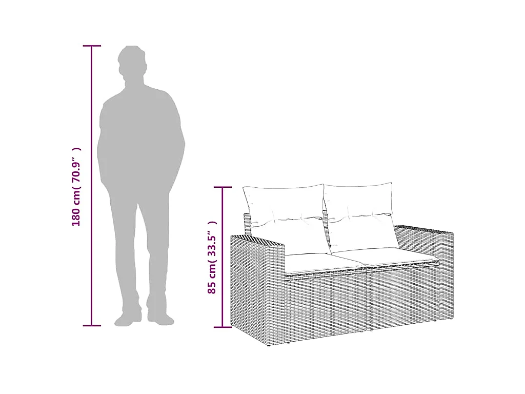 Divano da Giardino con Cuscini 2 Posti Grigio Chiaro Polyrattan