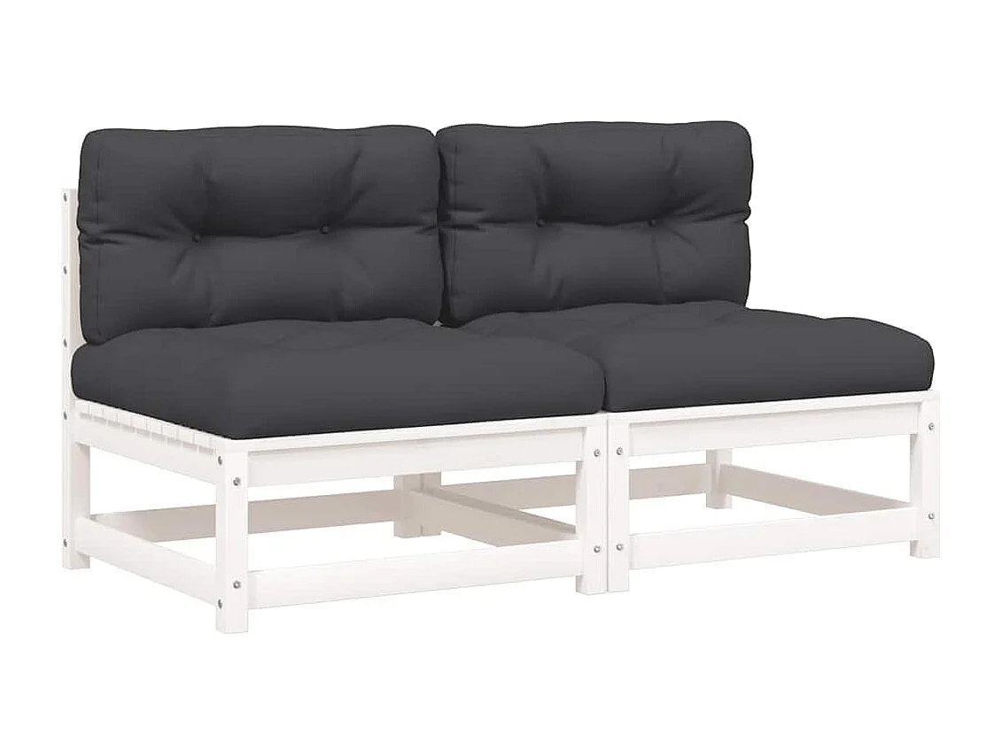 Gartensofas ohne Armlehnen mit Kissen 2 Stk. Weiß Kiefernholz