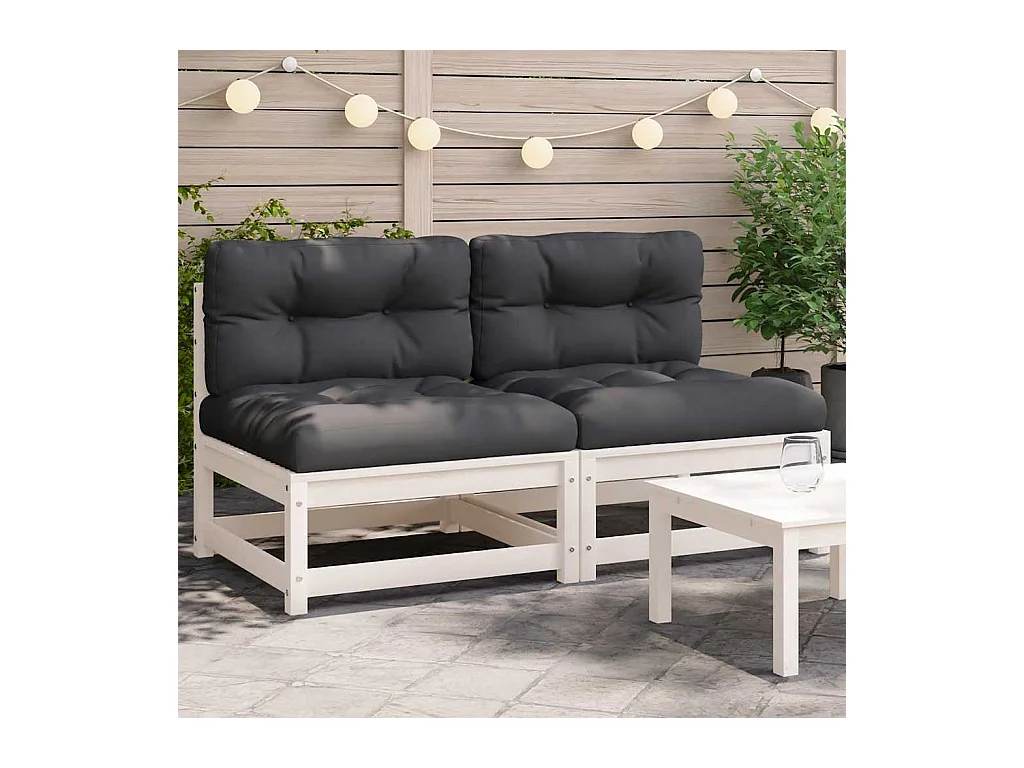 Canapés de jardin sans accoudoirs coussins 2pcs bois massif pin