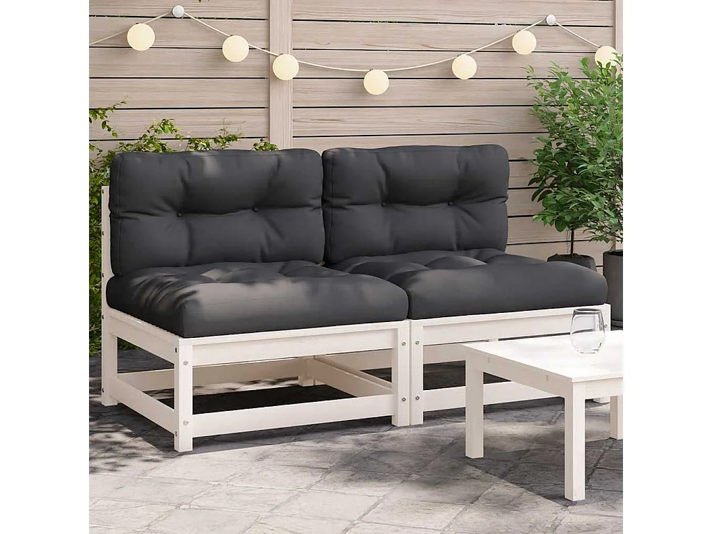 Canapés de jardin sans accoudoirs coussins 2pcs bois massif pin