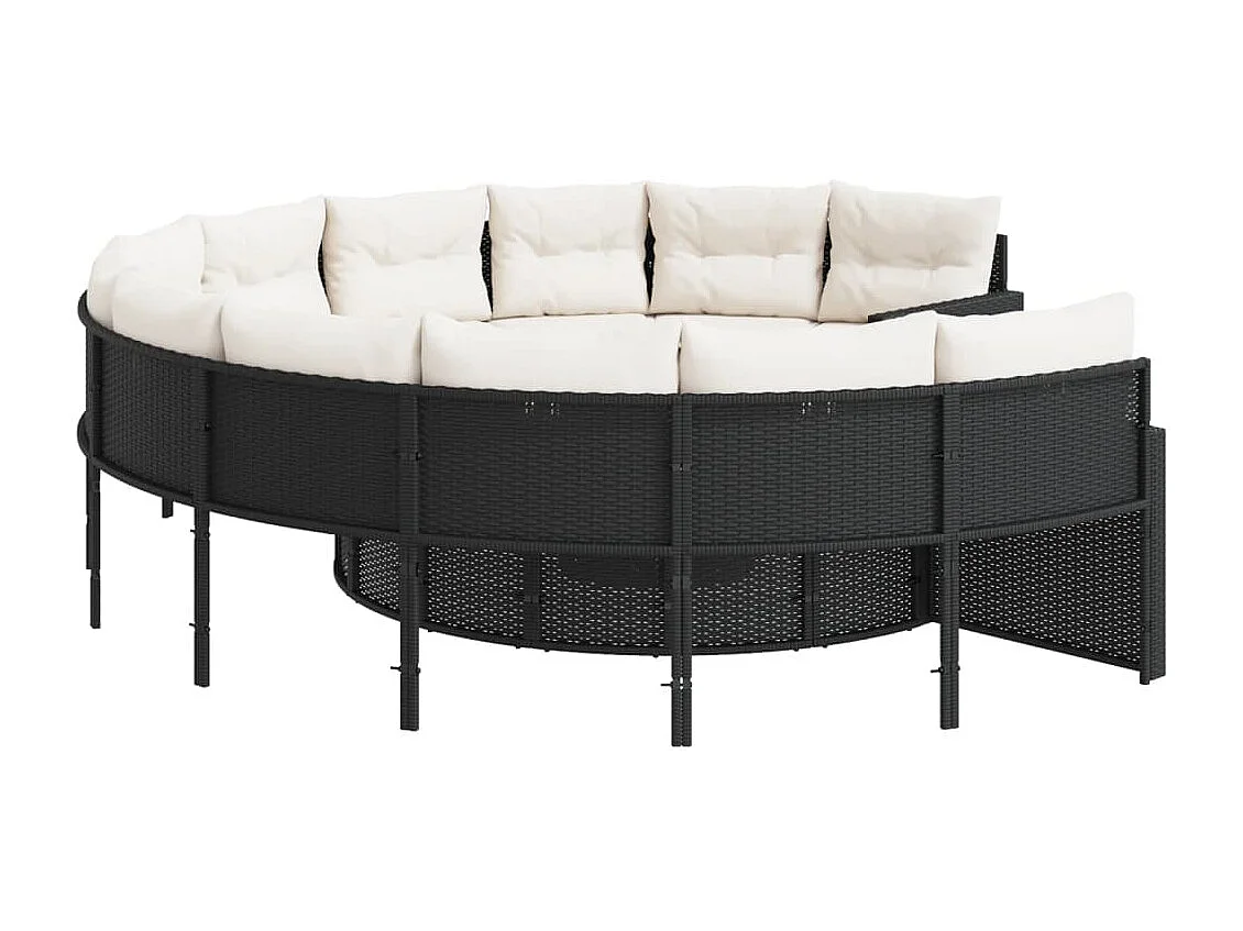 Gartensofa mit Kissen Rund Schwarz Poly-Rattan