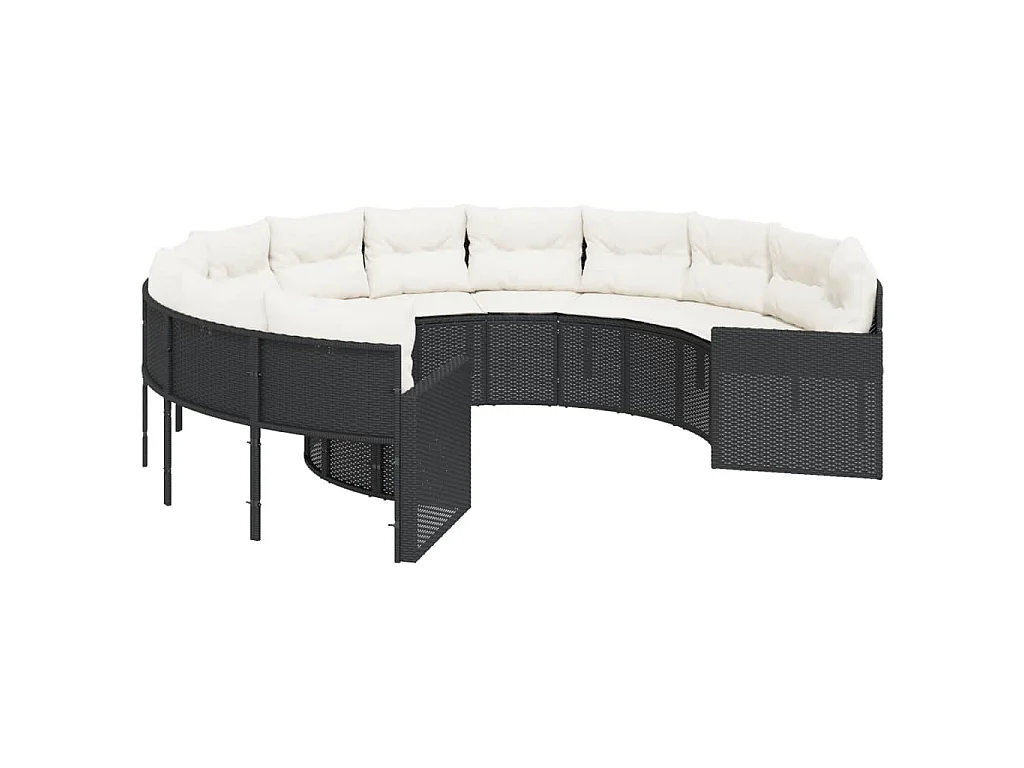 Gartensofa mit Kissen Rund Schwarz Poly-Rattan