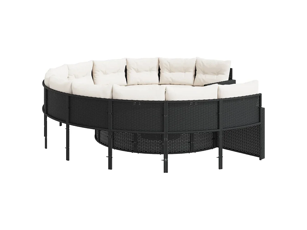 Gartensofa mit Kissen Rund Schwarz Poly-Rattan
