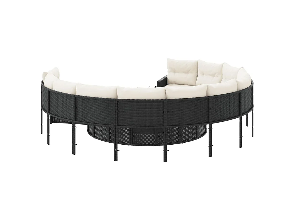 Gartensofa mit Kissen Rund Schwarz Poly-Rattan