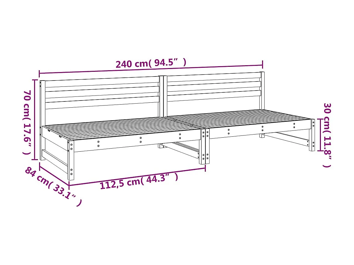 Canapés centraux de jardin 2 pcs 120x80 cm bois massif douglas