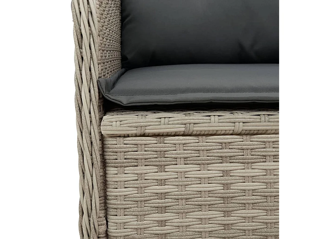 Canapé d'angle de jardin et coussins gris clair résine tressée