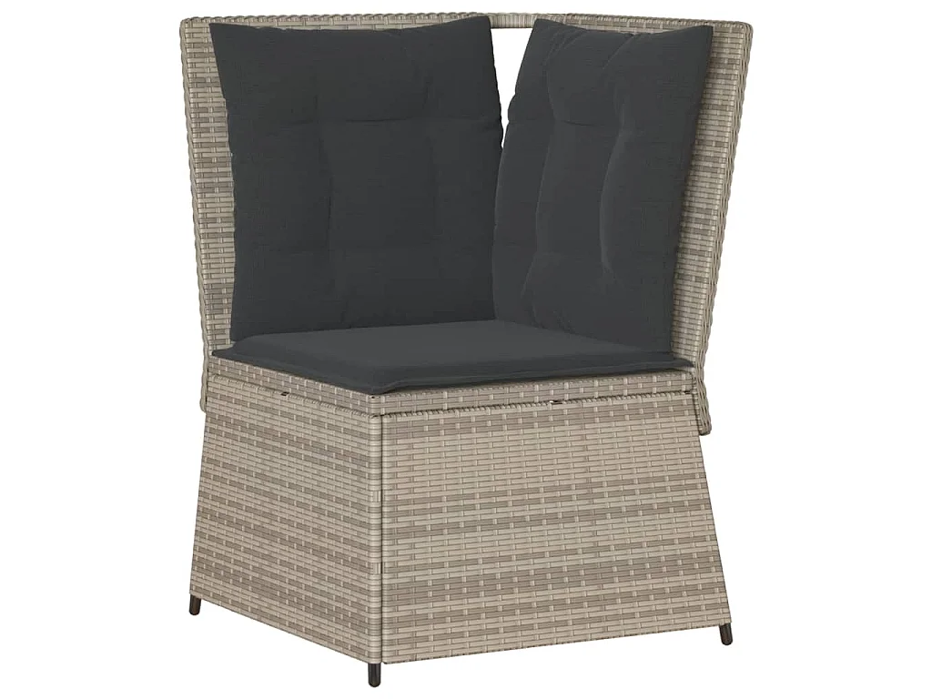 Divano Angolare Giardino con Cuscini Grigio Chiaro Polyrattan