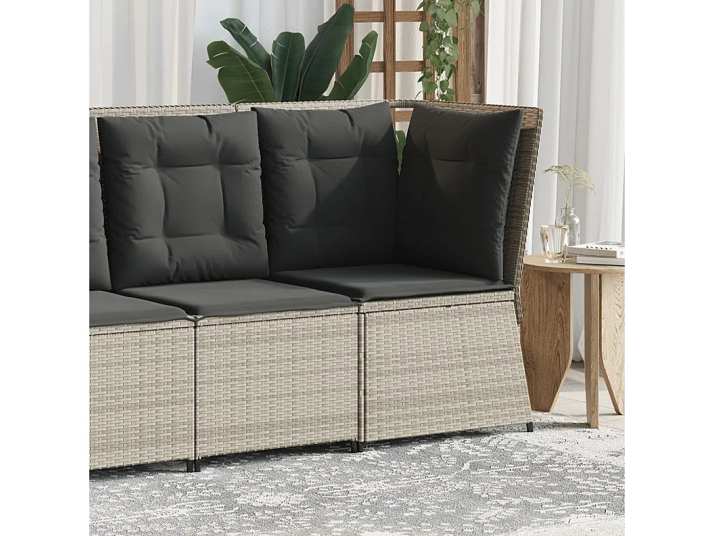 Divano Angolare Giardino con Cuscini Grigio Chiaro Polyrattan