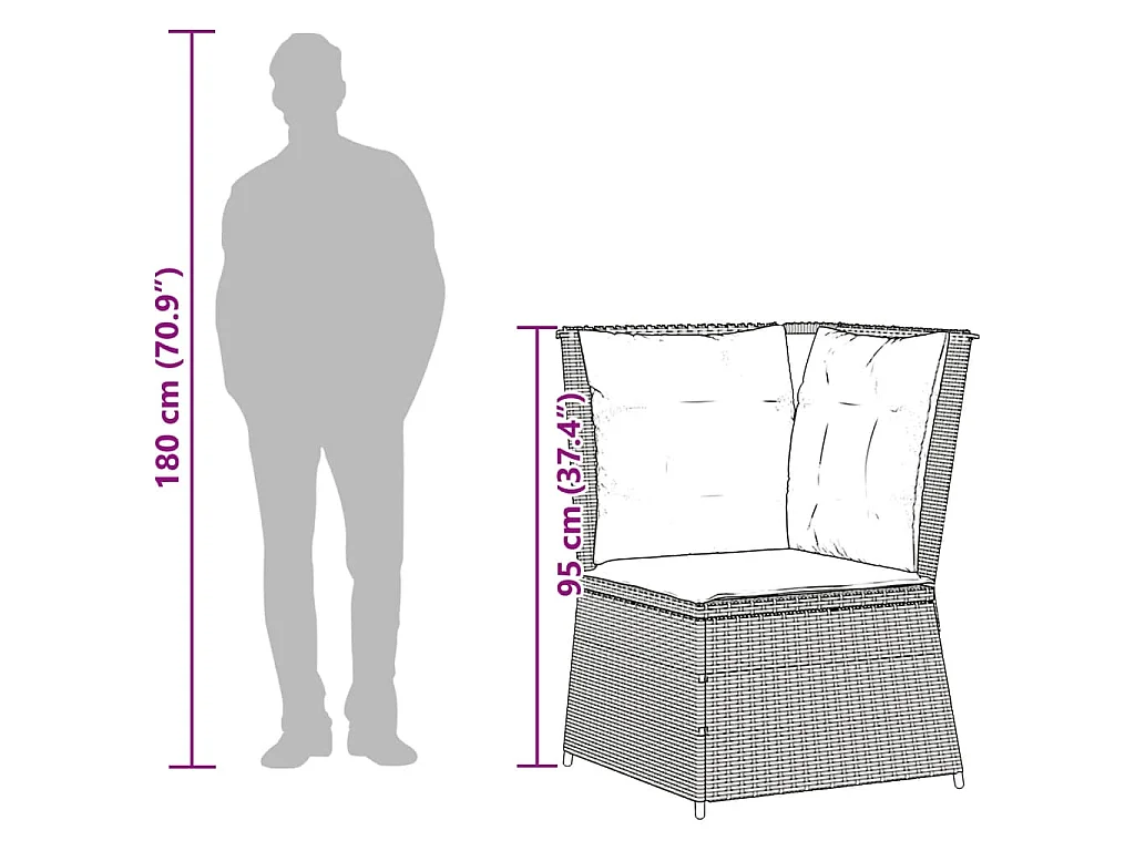 Divano Angolare Giardino con Cuscini Grigio Chiaro Polyrattan