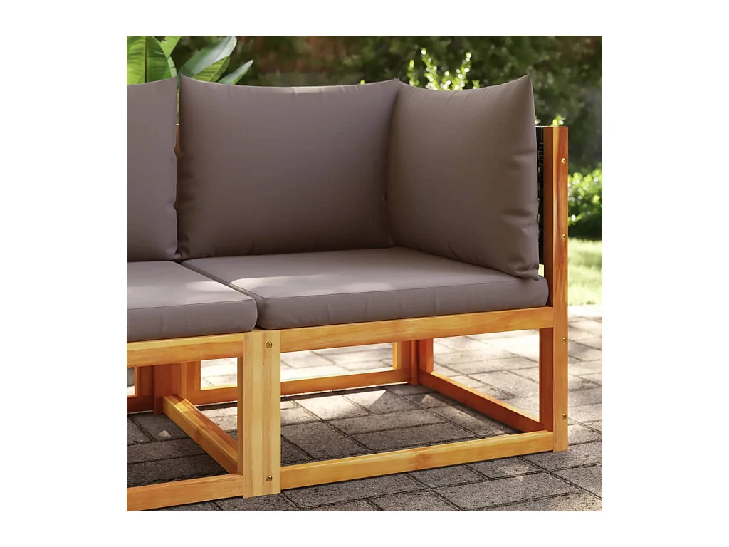 Canapé d'angle de jardin avec coussins en bois d'acacia et rotin
