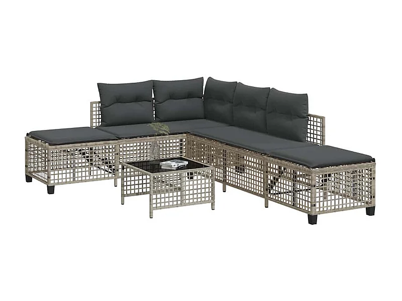 Salon de jardin d'angle avec coussins 3 pcs gris clair rotin