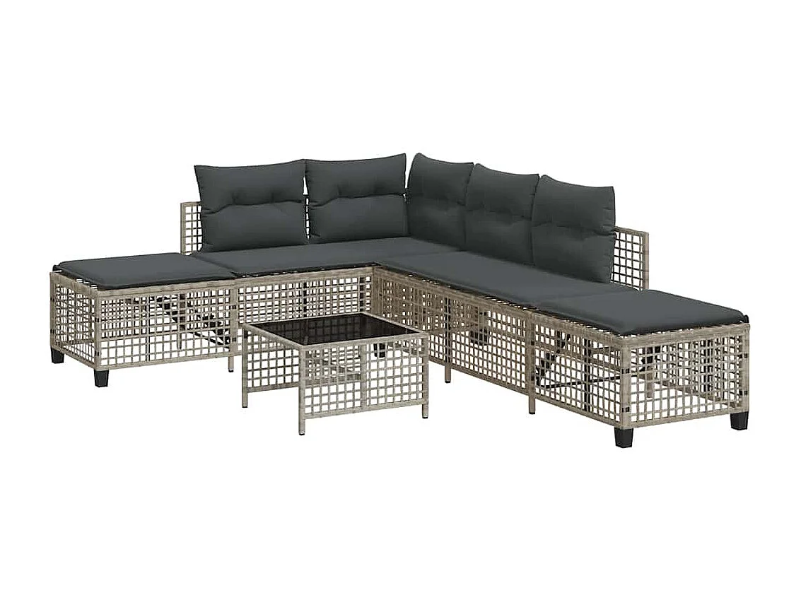 Salon de jardin d'angle avec coussins 3 pcs gris clair rotin