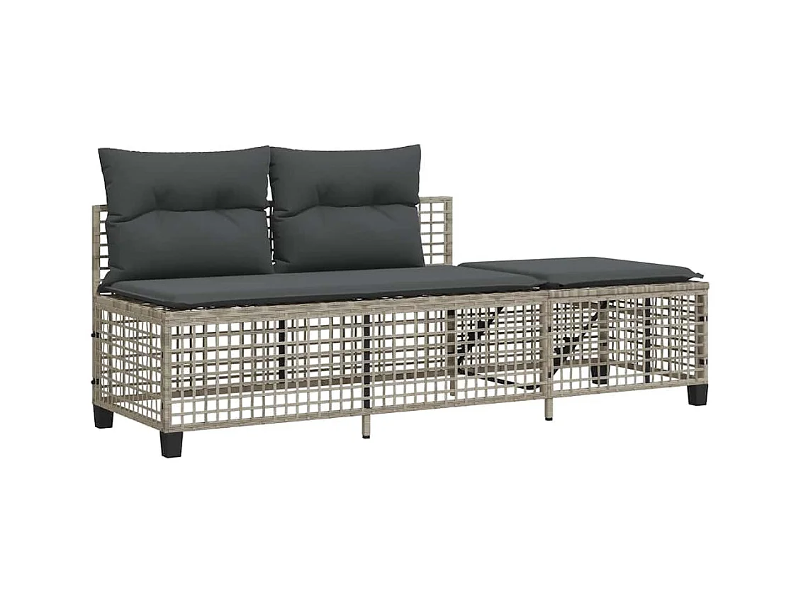 Salon de jardin d'angle avec coussins 3 pcs gris clair rotin