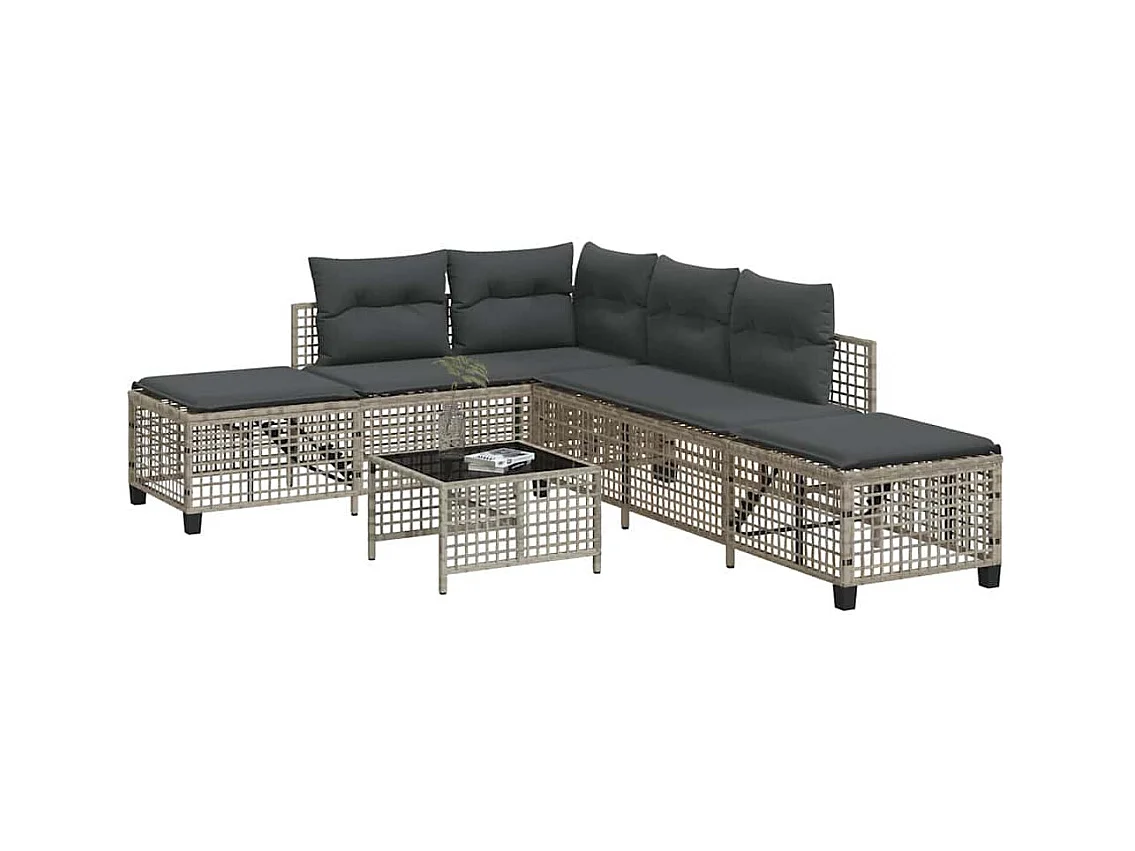 3-tlg. Garten-Ecksofa-Set mit Kissen Hellgrau Poly Rattan