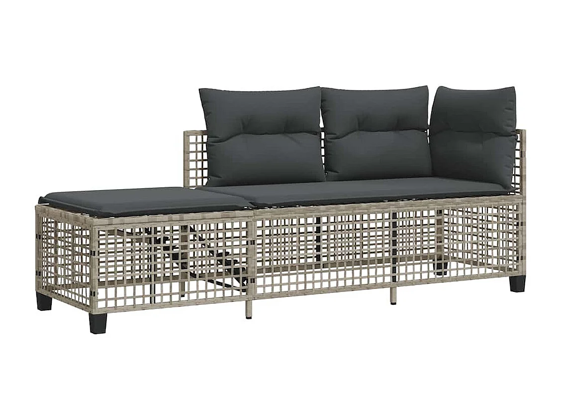 Salon de jardin d'angle avec coussins 3 pcs gris clair rotin