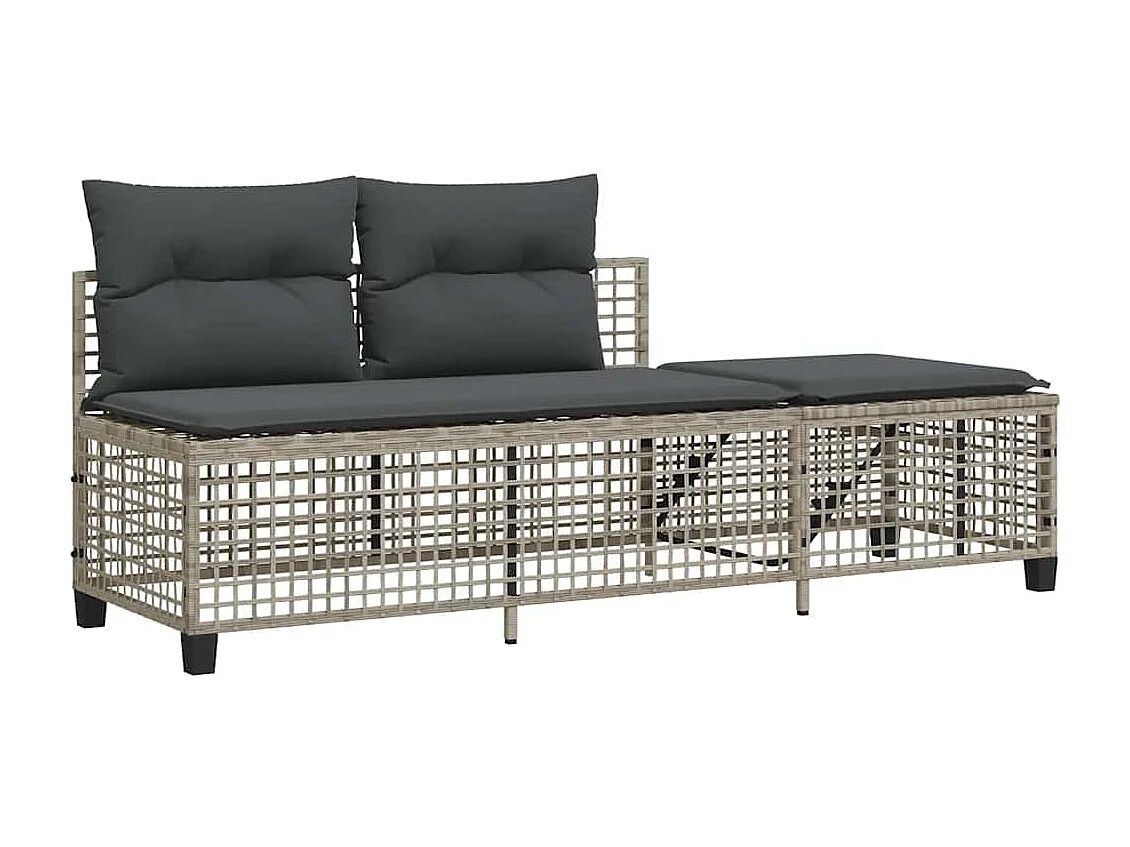 Salon de jardin d'angle avec coussins 3 pcs gris clair rotin