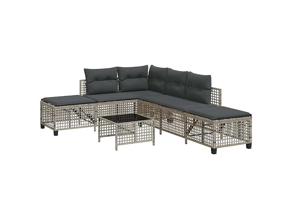 Divani da Giardino ad Angolo 3 pz Cuscini Grigio in Polyrattan