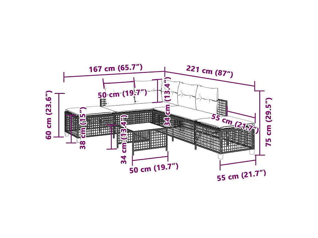 Divani da Giardino ad Angolo 3 pz Cuscini Grigio in Polyrattan