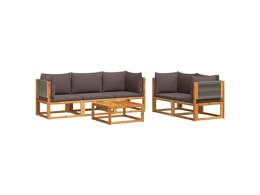 Set di divani da giardino 6 pezzi con cuscini in legno di acacia e corda