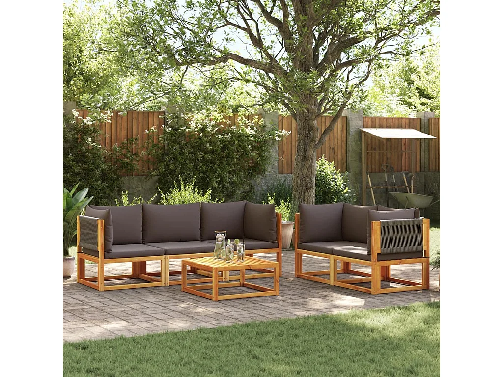 Set di divani da giardino 6 pezzi con cuscini in legno di acacia e corda