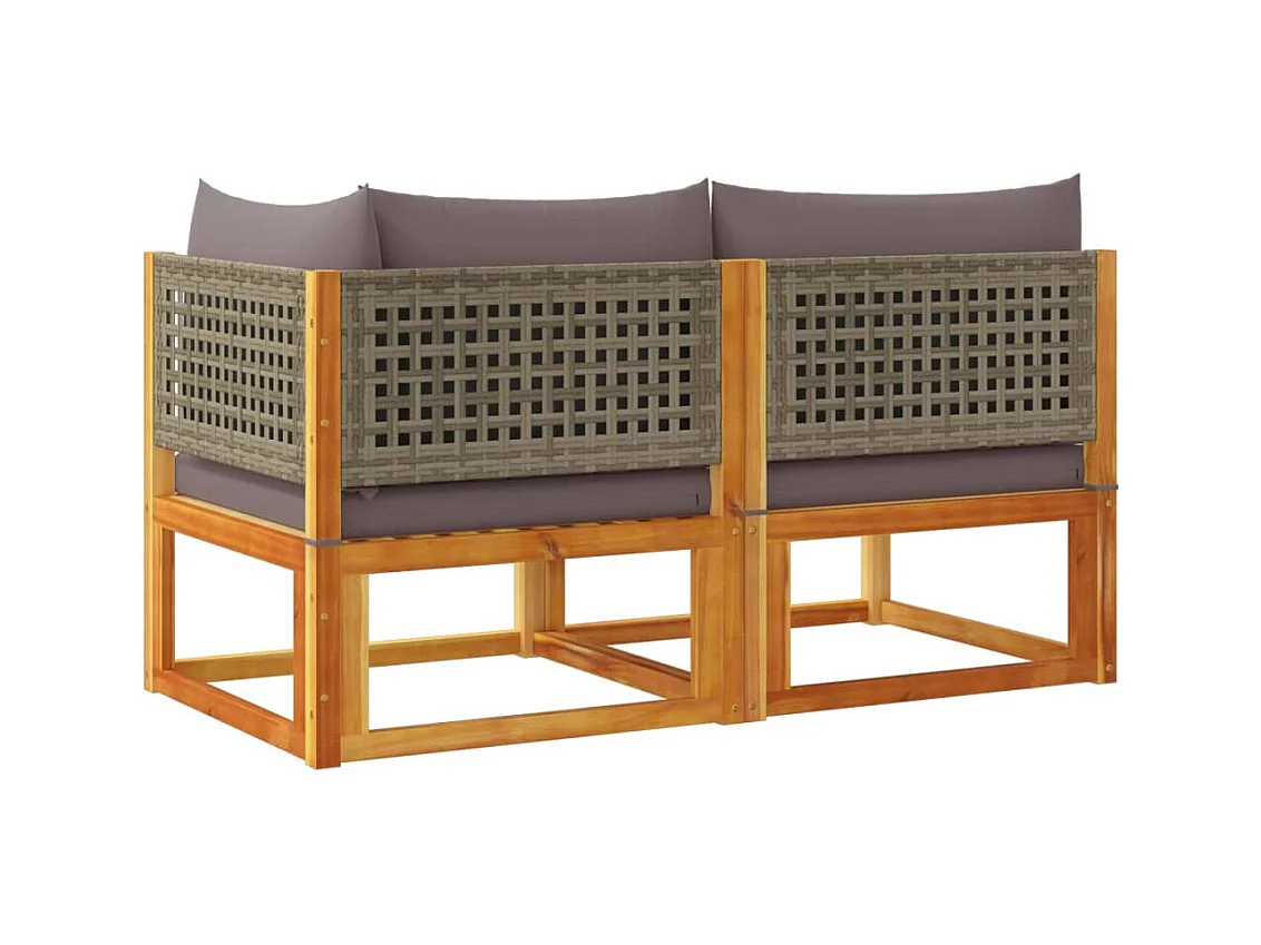 Canapé de jardin avec coussins 2 places Bois Acacia et rotin