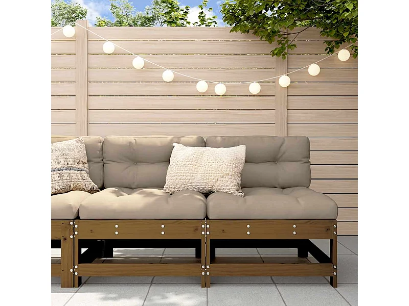 Mittelsofas mit Kissen 2 Stk. Honigbraun Massivholz Kiefer