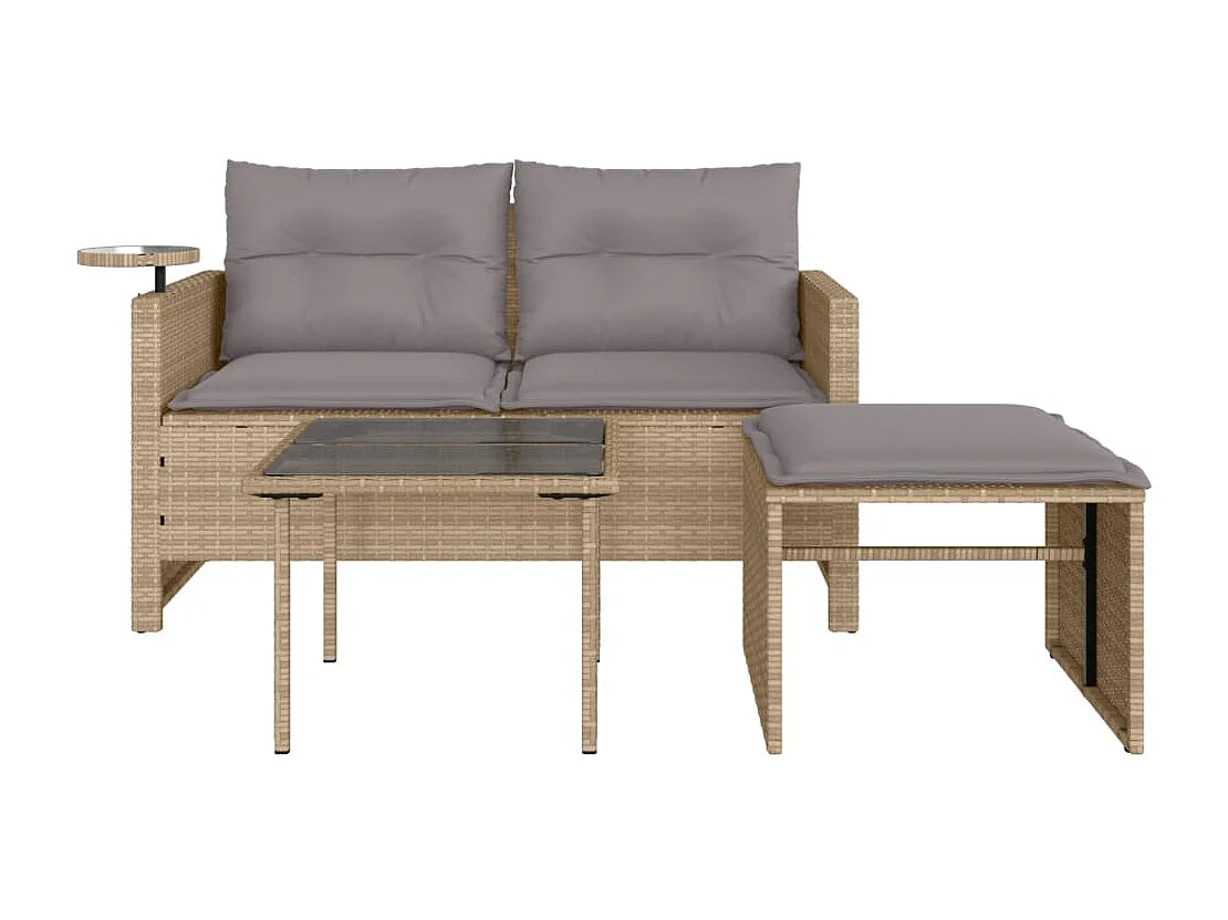 3-tlg. Garten-Sofagarnitur mit Kissen Beige Poly Rattan