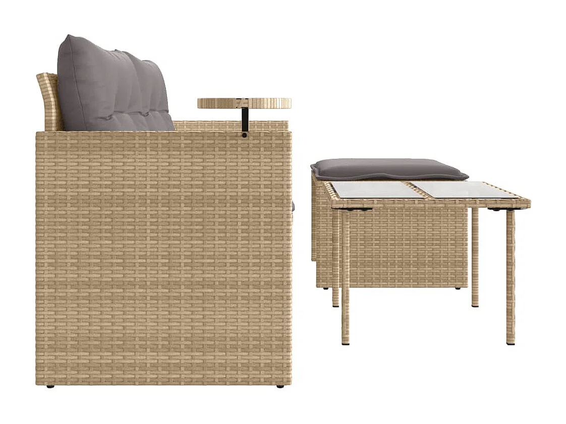 3-tlg. Garten-Sofagarnitur mit Kissen Beige Poly Rattan
