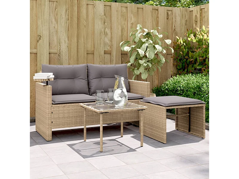 3-delige Loungeset met kussens poly rattan beige