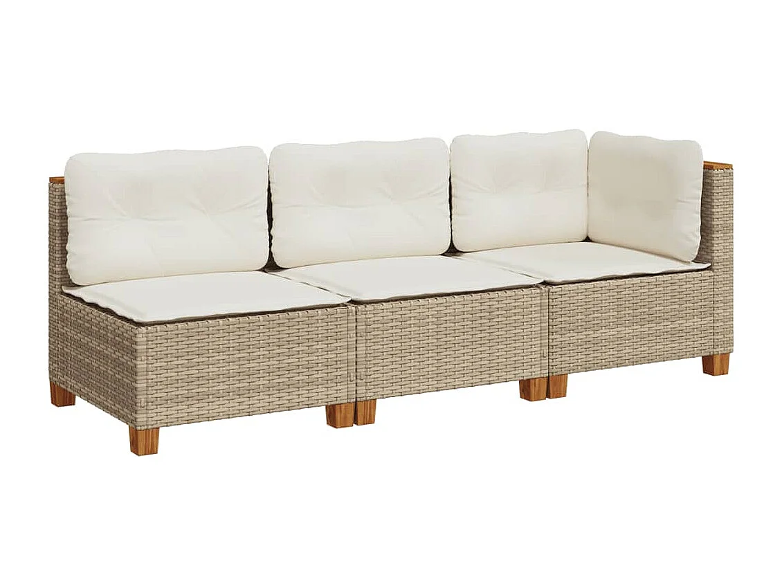 Gartensofa mit Kissen 3-Sitzer Beige Poly Rattan
