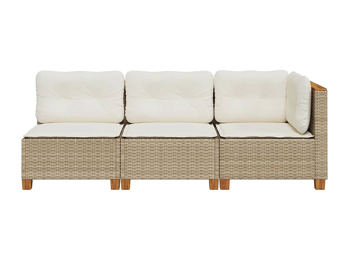 Gartensofa mit Kissen 3-Sitzer Beige Poly Rattan