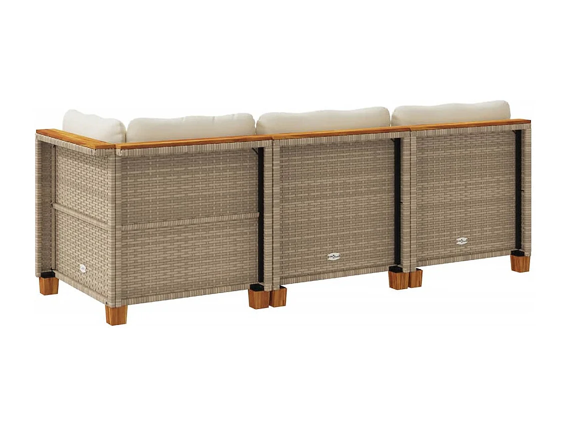 Gartensofa mit Kissen 3-Sitzer Beige Poly Rattan