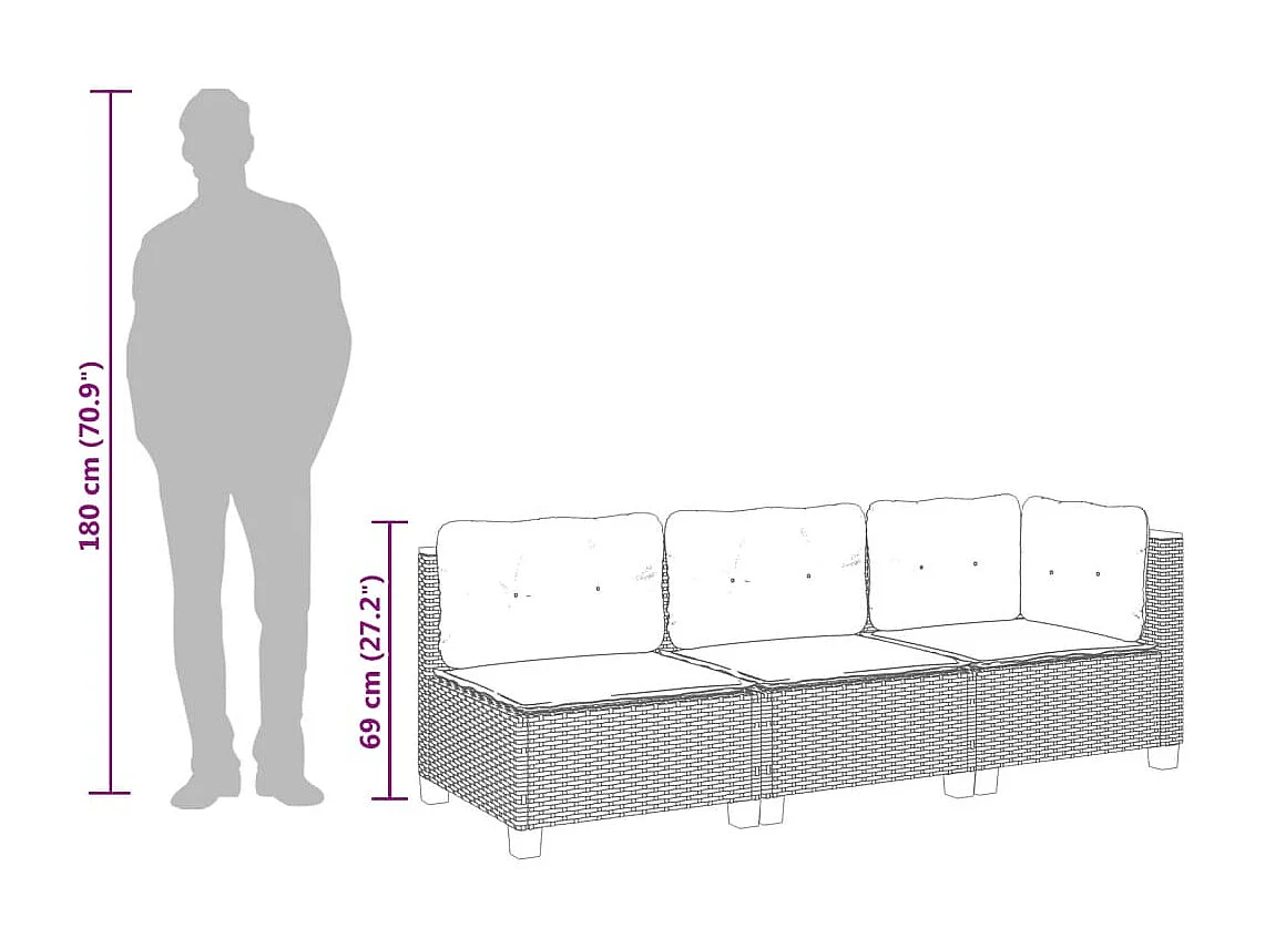 Gartensofa mit Kissen 3-Sitzer Beige Poly Rattan