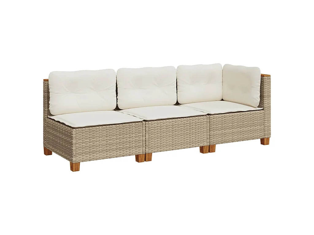 Tuinbank 3-zits met kussens poly rattan beige