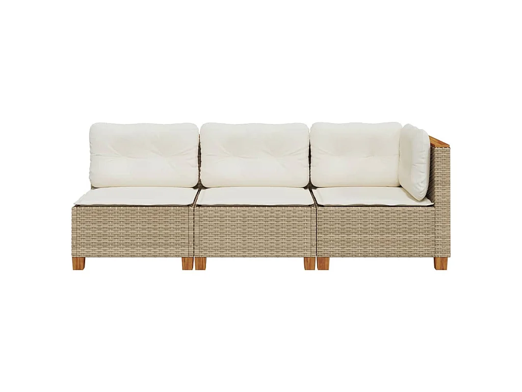 Tuinbank 3-zits met kussens poly rattan beige