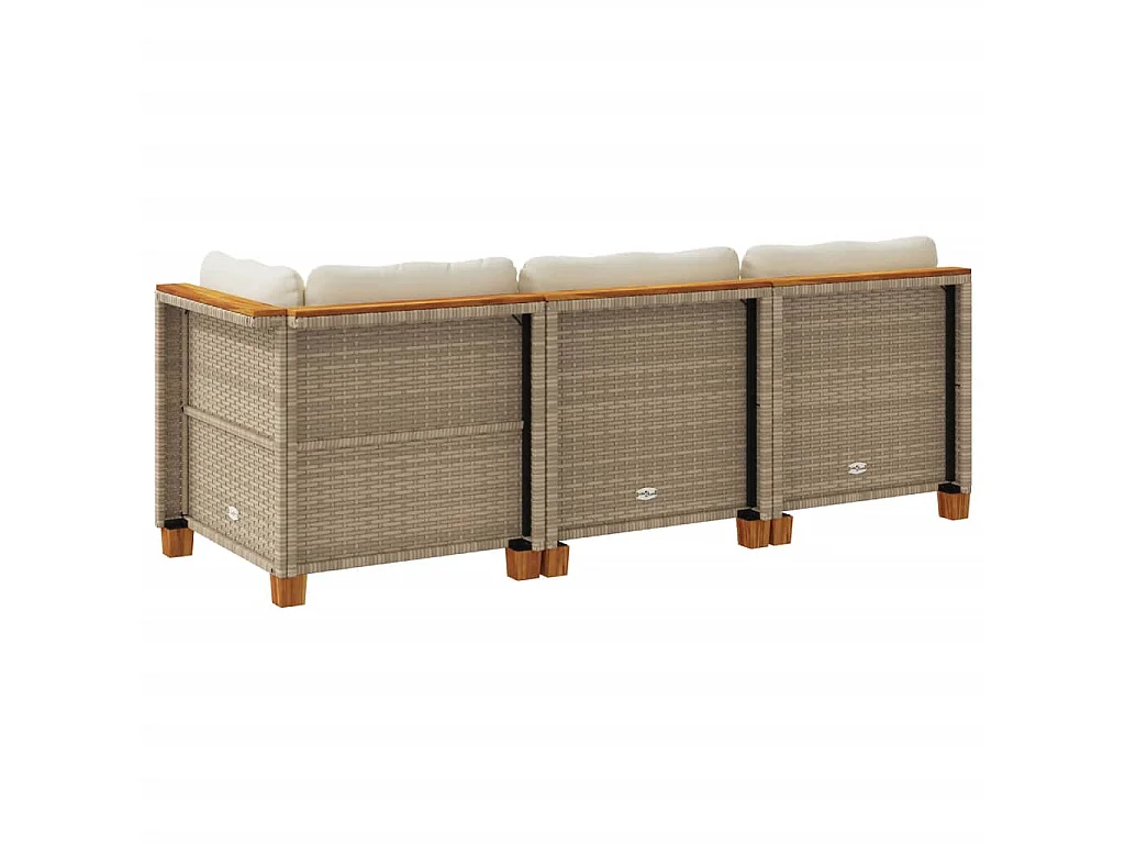 Tuinbank 3-zits met kussens poly rattan beige