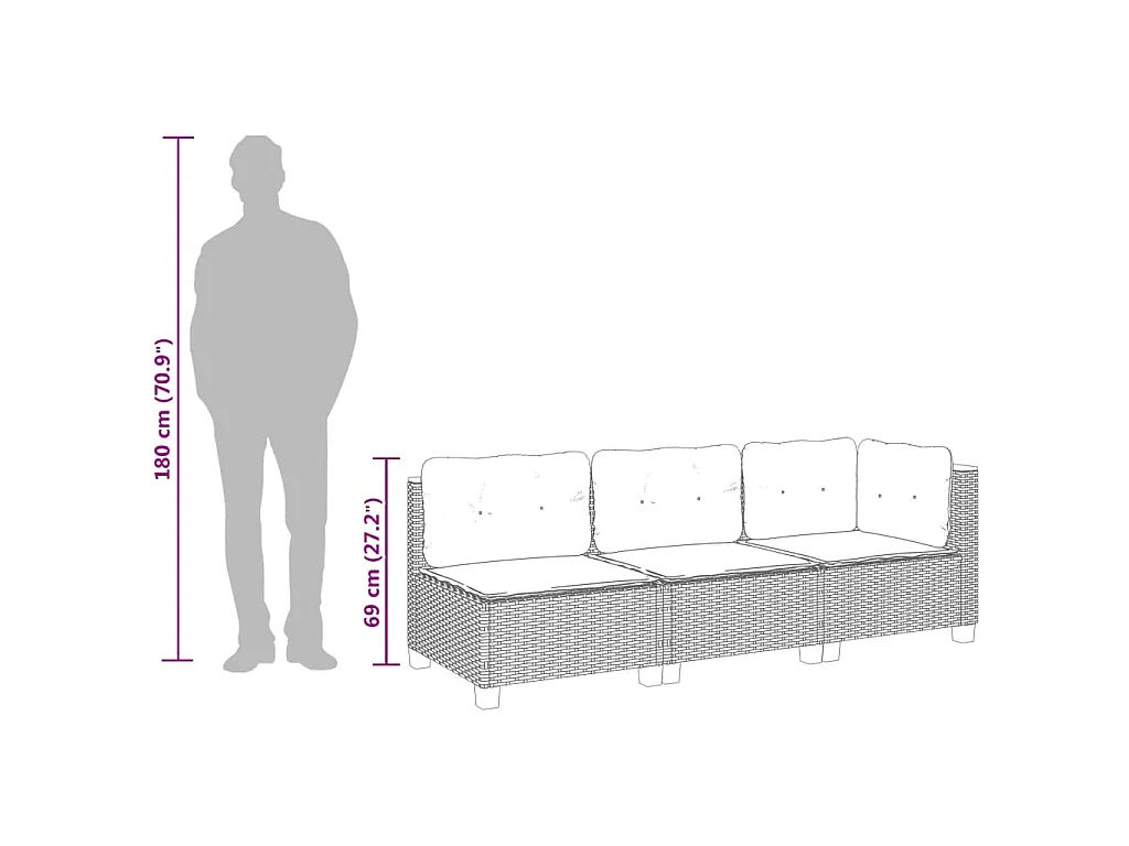Tuinbank 3-zits met kussens poly rattan beige