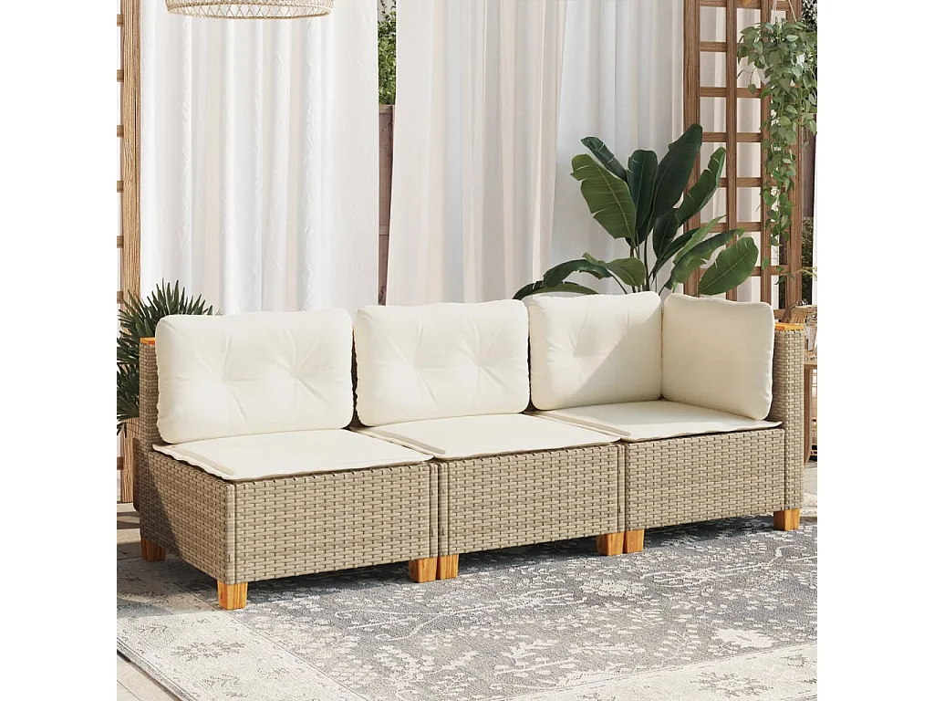 Divano da Giardino con Cuscini a 3 Posti Beige in Polyrattan