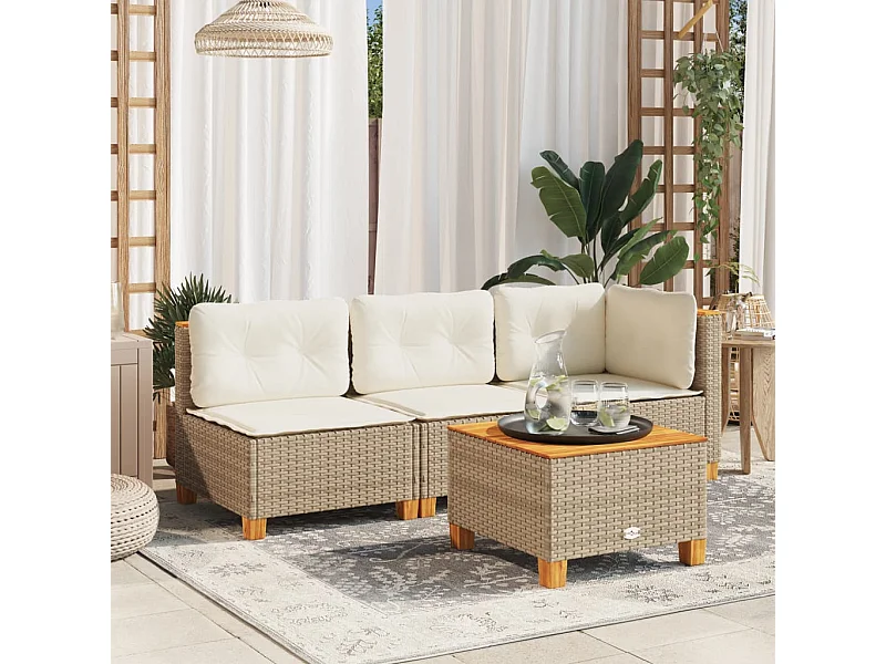 Divano da Giardino con Cuscini a 3 Posti Beige in Polyrattan
