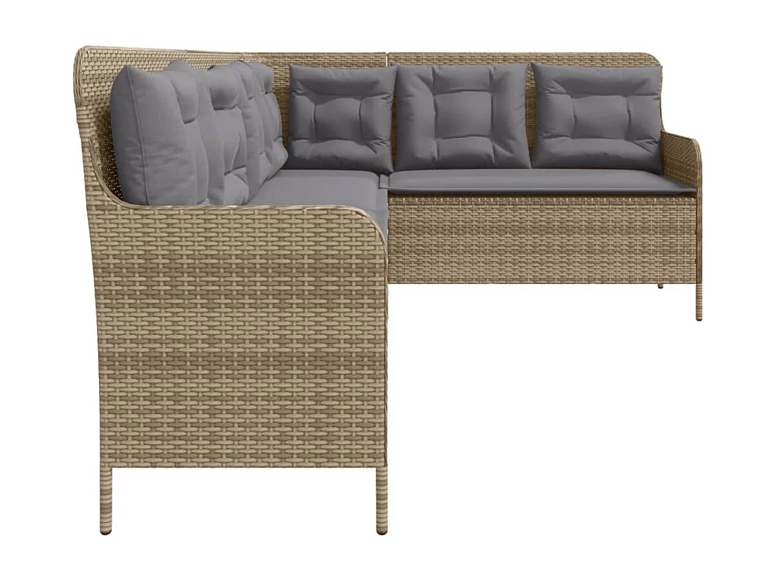 Tuinbank met kussens L-vormig poly rattan beige